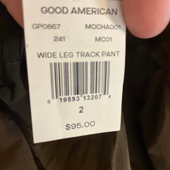 Good American Wide Leg Track Pants MEDIUM Mocha Pull On Casual Athletic Gym - Picture 11 of 13